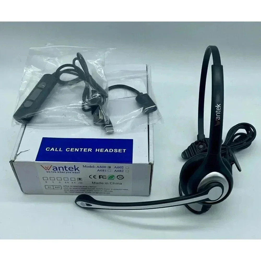 Wantek 600F USB Headset With Microphone For PC Laptop 3.5mm USB‎ C